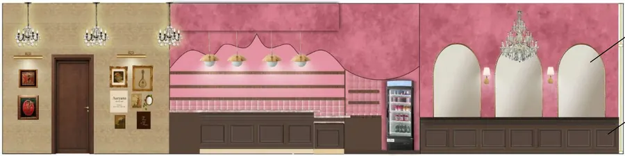 Rendering of the Moharani Coffee House bar and lounge wall