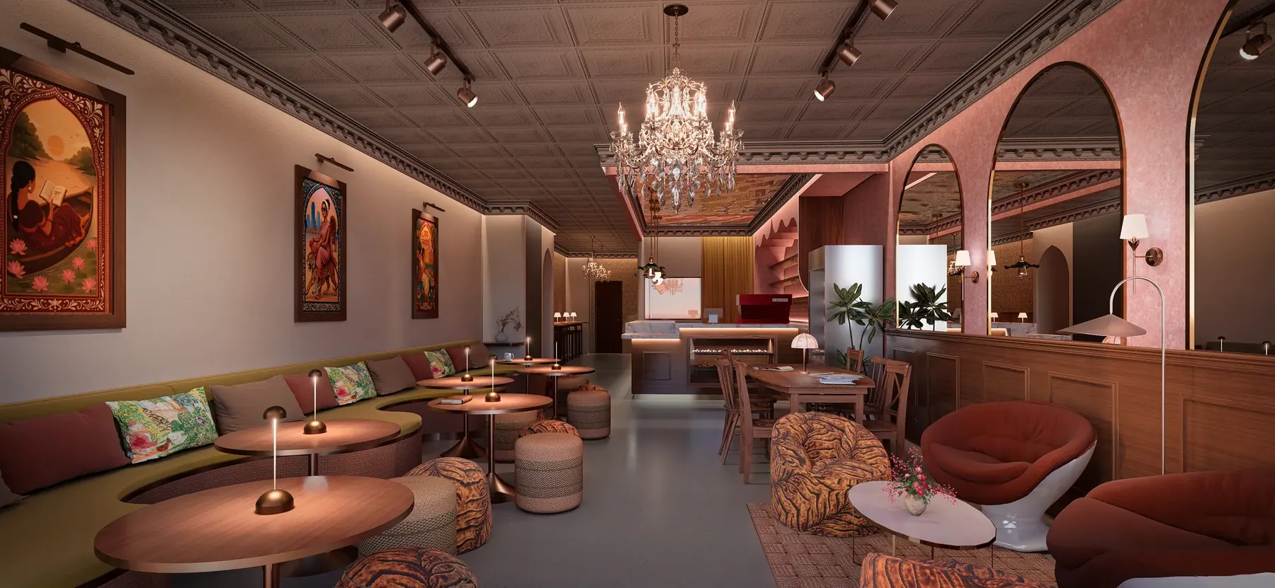 Rendering of the Moharani Coffee House main dining room